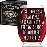 Work Forecast Wine Glass for Women & Men - 'Scattered Sarcasm with Attitude' - Stemless Office Humor Gift for Coworkers, Boss & Workplace Rebels -270