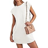 Poetsky Women's Summer Casual T Shirt Dress Short Cap Sleeve Crewneck Loose Basic Shift Mini Dresses