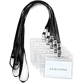 50 Pack Clear Plastic Horizontal Name Tag Badge Holder and 50 Pack Black Lanyard Waterproof Name Tag Holder with Lanyard for Adults Kids Office School