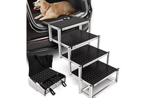 Gimars Ultra Sturdy Extra Wide Dog Car Ramp for Large Dogs Adjustable Height for Senior Dogs with ACL, Lightweight Aluminum Foldable Pet Ramp for High Beds SUV Jeep & Trucks, 17 Inches