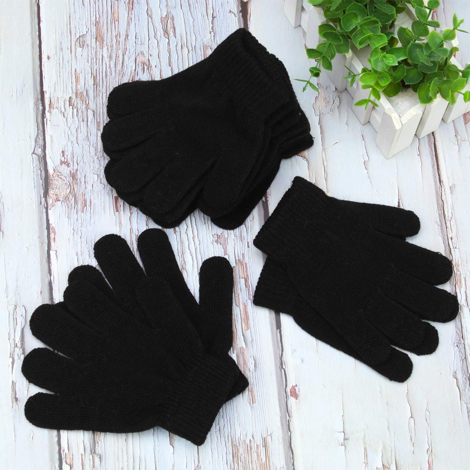 Cooraby 6 Pairs Kids Knitted Magic Gloves Teens Warm Winter Stretchy Full Fingers Gloves: Clothing