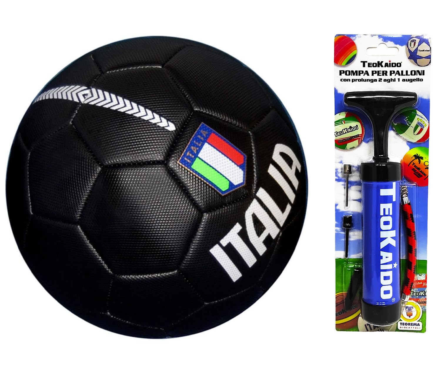 Italy Football Training or Match Ball Size 5 Diameter 23 cm Size 5 with Portable Pump for Quick Inflation with Extension 2 Needles and an Augello