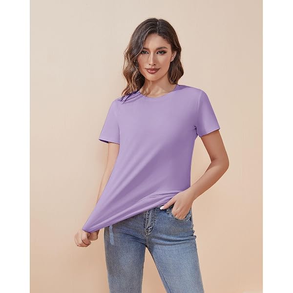 SanaRazo Women's Basic Cotton T-Shirt - Short Sleeve Crew Neck Loose Fit Casual Tee - View #9