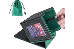 AFIING MTG Deck Box for Commander Display,Card Deck Box Fits 100 Double Sleeved Cards,Magic Commander TCG Card Storage Box with 2 Dividers,Dice Bag and Toploader Black Green