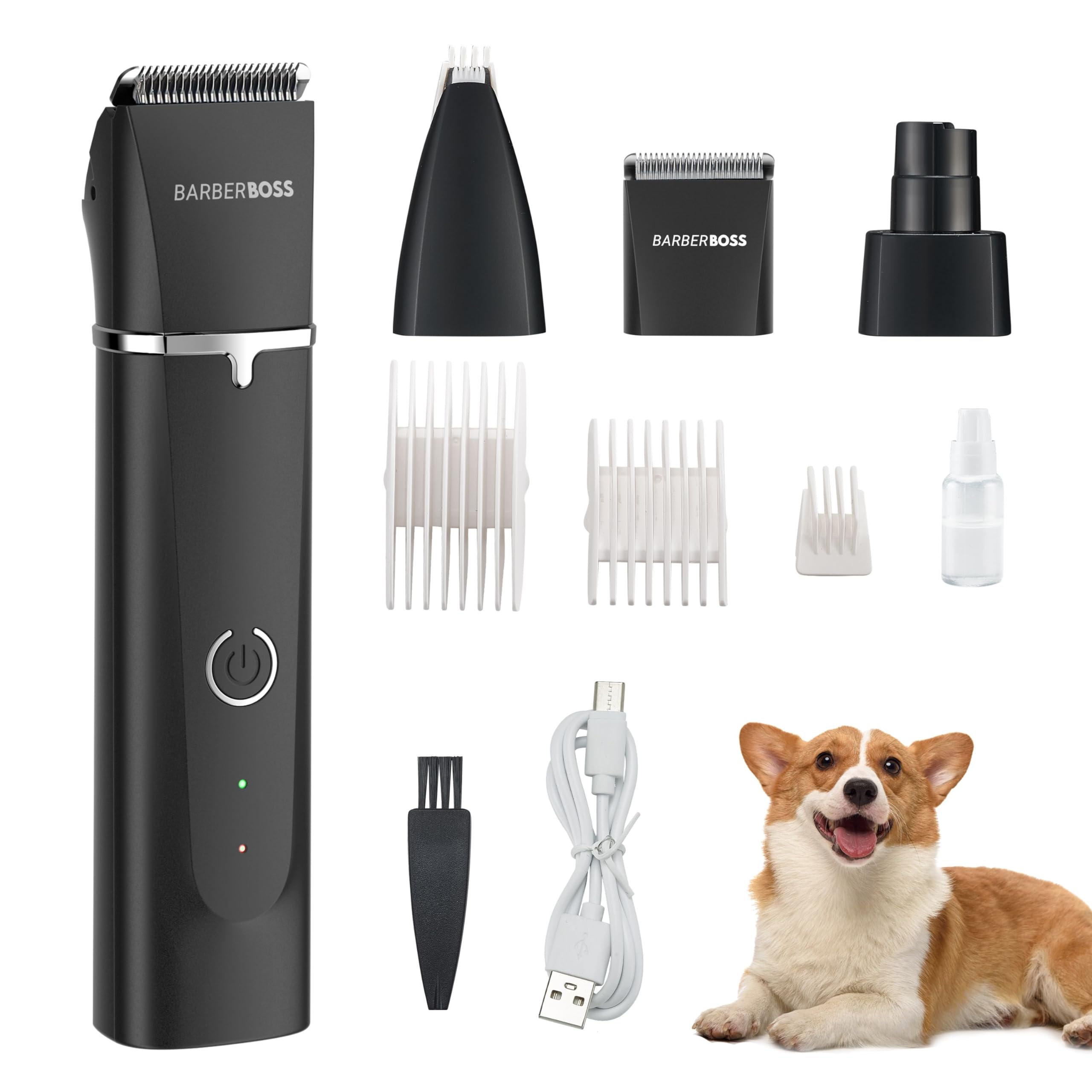 BarberBoss Dog Grooming Kit, Pets Groomer, Dog Clippers Professional for Thick Hair, Cordless Clippers, Cat Trimmer for Matted Fur, Pet Grooming Kit QR-9092