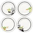 Silver Buffalo Star Wars The Mandalorian and The Child Baby Yoda Grogu 4 Pack Rimmed Ceramic Plate Set, 8 Inches
