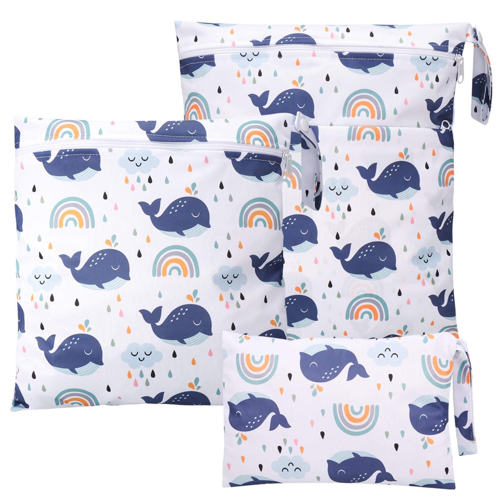 Huiguli 3Pcs Wet Bag, Waterproof Wet Dry Bags, Reusable Nappy Bags, Washable Swimsuit Storage with Zipper Pockets for Wet Clothes Baby Items Beach Pool Travel Camping Gym Swimming(Blue)