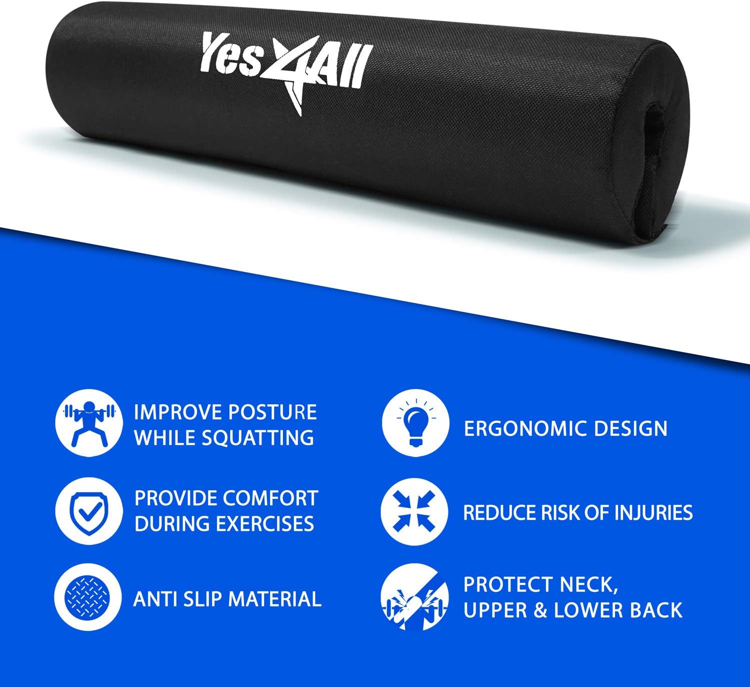 Yes4All Foam Bar Pad – Olympic Barbell Pad – Barbell Squat Pad – Barbell Neck Pad for Squats, Hip Thrusts – Weight Lifting Bar Pad (Black, Single) : Sports & Outdoors