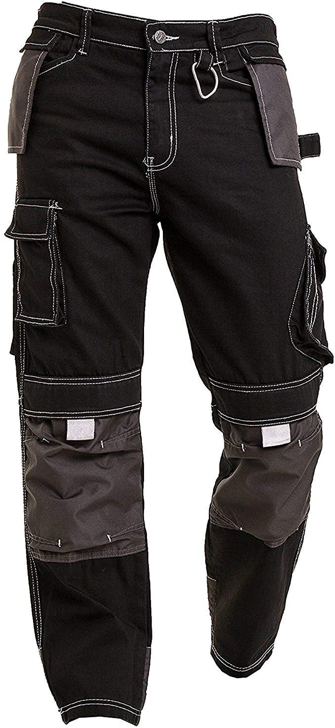 Qaswa Mens Black Cargo Safety Pants Knee Pad Pocket Combat Outdoor wear Warehouse Trouser