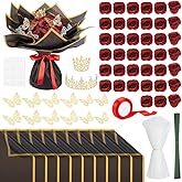 BENECREAT 40Sets DIY Flower Bouquet Kit with Glitter Artificial Roses, Flower Wrapping Paper, 3D Butterflies, Crowns and Stems for Valentines Day Anniversary Weddings Graduation Home Decor