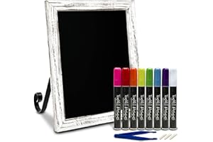 TenXVI Designs 11"x13" Freestanding or Hanging Vertical and Horizontal Magnetic Chalkboard Sign and 8 Liquid Chalk Markers for Kitchen Countertop, Tabletops, Weddings, Home Decor - Rustic White