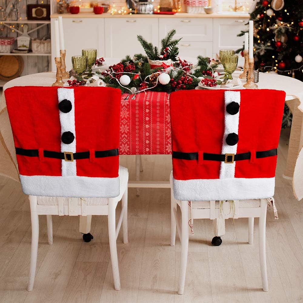 D-FantiX Santa Claus Suit Christmas Chair Covers with Belt Buckle Dining Room Chair Covers Holiday Christmas Decorations Red Set of 4: Home & Kitchen