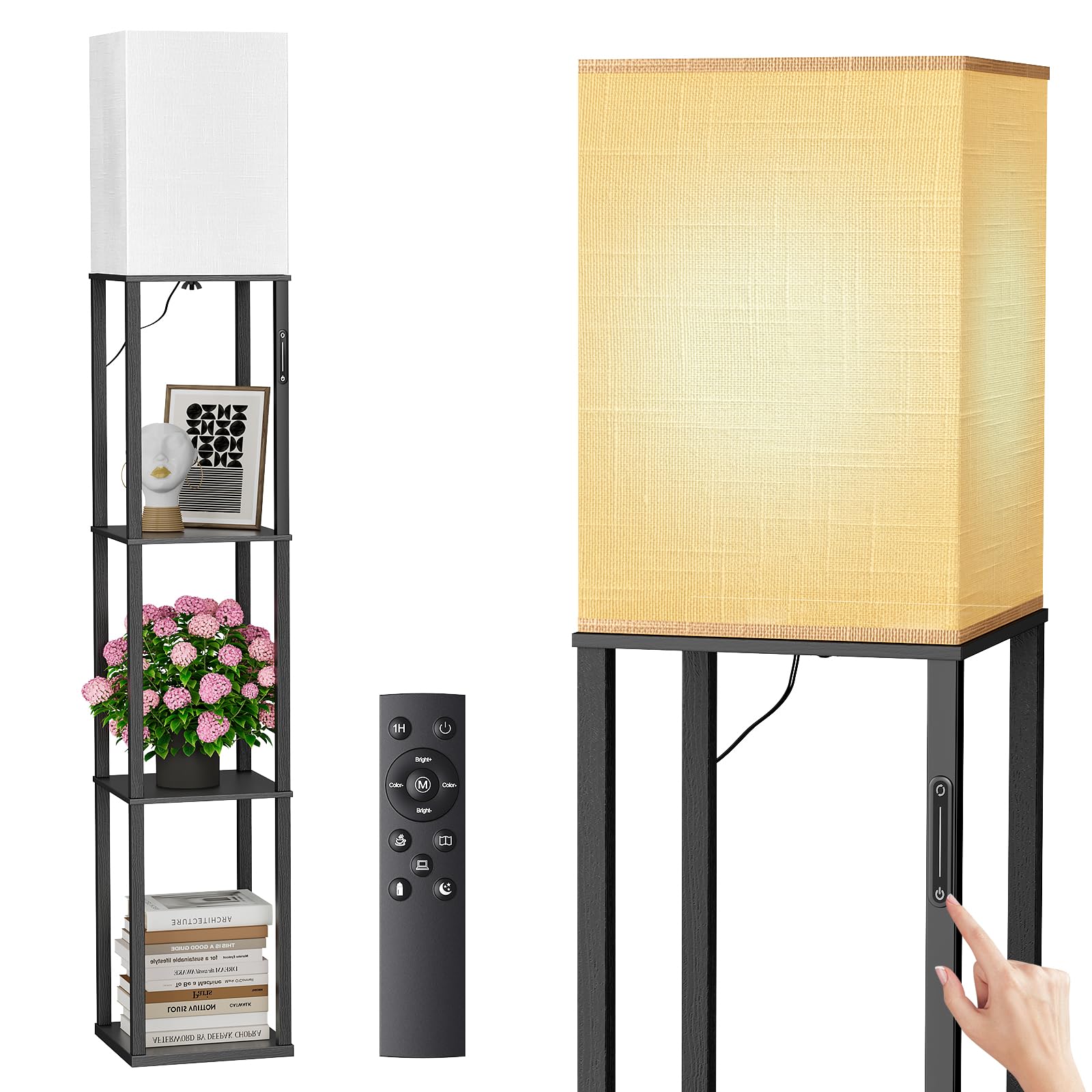 Jeagop Floor Lamp with Shelves, Modern Wood Shelf Standing Lamp with 3