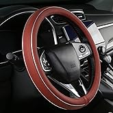 ALEMODR Claret Leather Steering Wheel Cover Fiber Strip Car Steering Wheel Cover Universal 15 inch for Women Girls