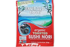 Emerald Cove Organic Nori Sheets for Sushi, Tteok-guk, Onigiri, Wraps, Non-GMO, Roasted Nori, Resealable Package, Product of Korea, 10 Sheets (1 Pack)