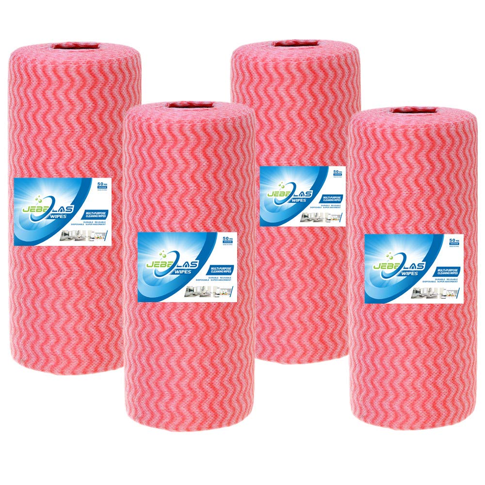 JEBBLAS 200 Rolls Disposable Cloth Rolls, All Purpose Cloth Rolls, Reusable Cleaning Cloths, Disposable Cleaning Cloth, Dish Towels, Dish Cloths - Red