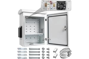 NAMUNANEE Outdoor Electrical Box with Thermostat and Fan, Cold-Rolled Steel Plate, Aluminum Alloy Back Beam, One-Piece Ventilation Design, IP65 Waterproof, Wall/Pole Mounted. (17.8" x 14" x 7.9")