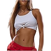 SOLY HUX Women's Cropped Tank Tops Tie Front Sleeveless Crew Neck Fitted Beach Going Out Top