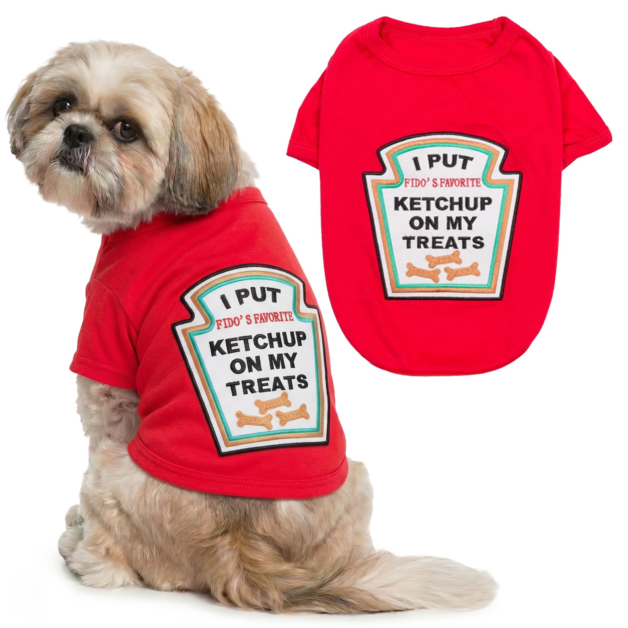 Parisian Pet - Funny Dog Cat Pet Costumes, Shirt Outfits for Halloween - Police, Prisoner, Ketchup, Mustard, Doctor, Firefighter, Sailor, Pirate (Ketchup Licker, M)