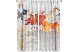 JESTRONRY Japanese Koi Fish Curtains, Ocean Wave Koi Asian Style Window Treatments Curtains for Bedroom Kitchen Living Room Home Decor W42xL54in
