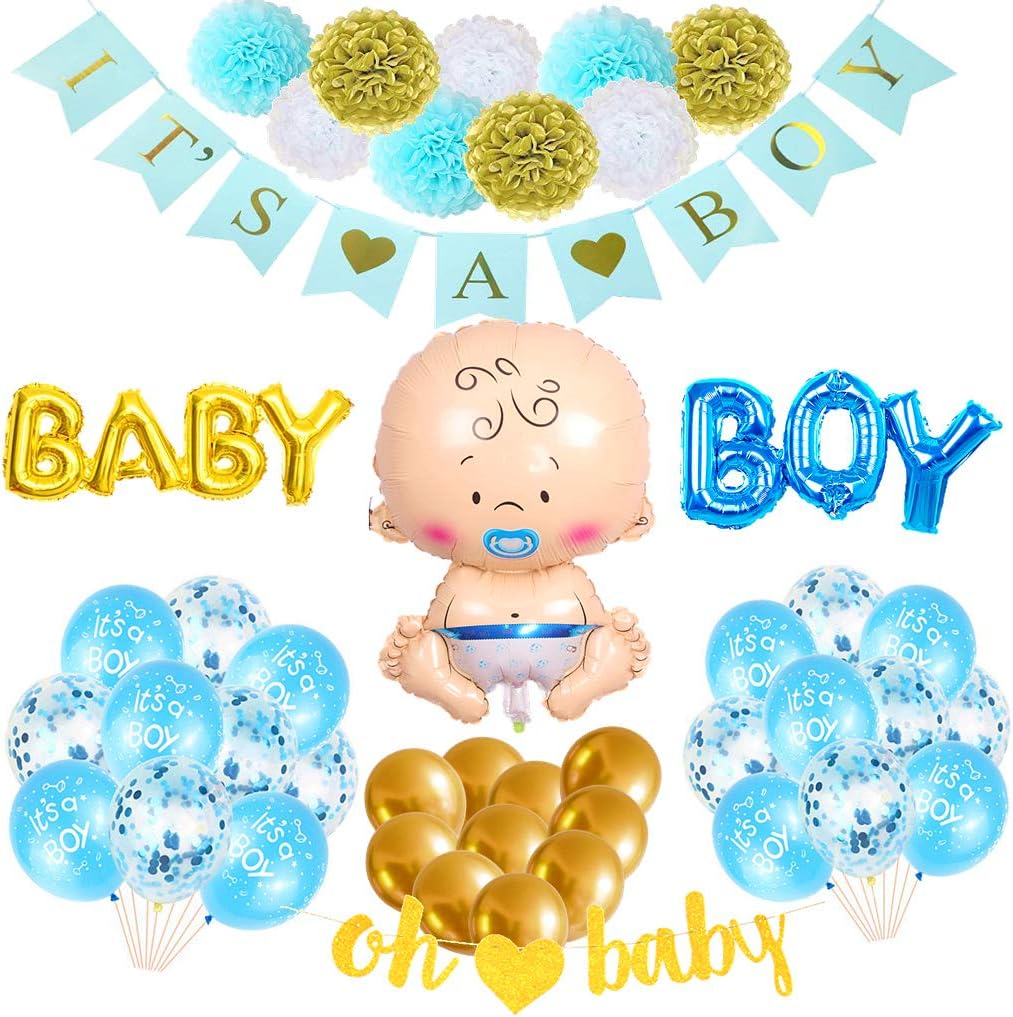 Bleu Ulikey Baby Shower Decoration Garcon Fete De Naissance Douche De Bebe Decoration Bapteme Baby Boy Bebe Guirlande Ballon Aluminium Pour Garcon Loisirs Creatifs Cuisine Maison