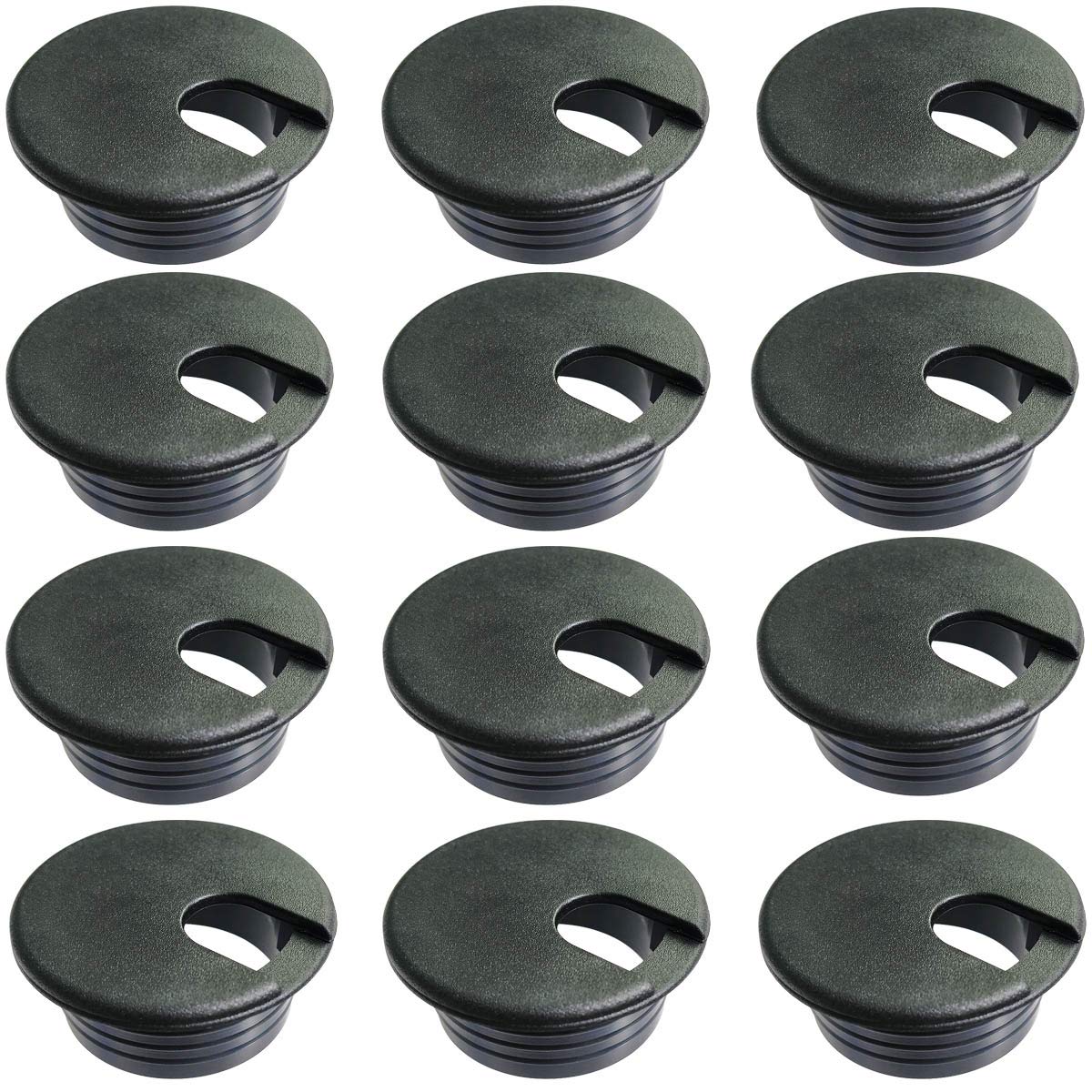 Desk Grommet Desk Hole Covers 1.5 Inch Black Plastic Grommets Table Grommet Cap，Used for Wire and Cable Finishing on Office Computer Desk (Pack of 12)