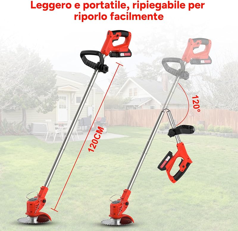 Decespugliatore a Batteria, Tagliaerba Elettrico a Batteria da 800 W, Taglia Erba da Giardino Elettrico con 4 Tipi di Lame,pieghevole