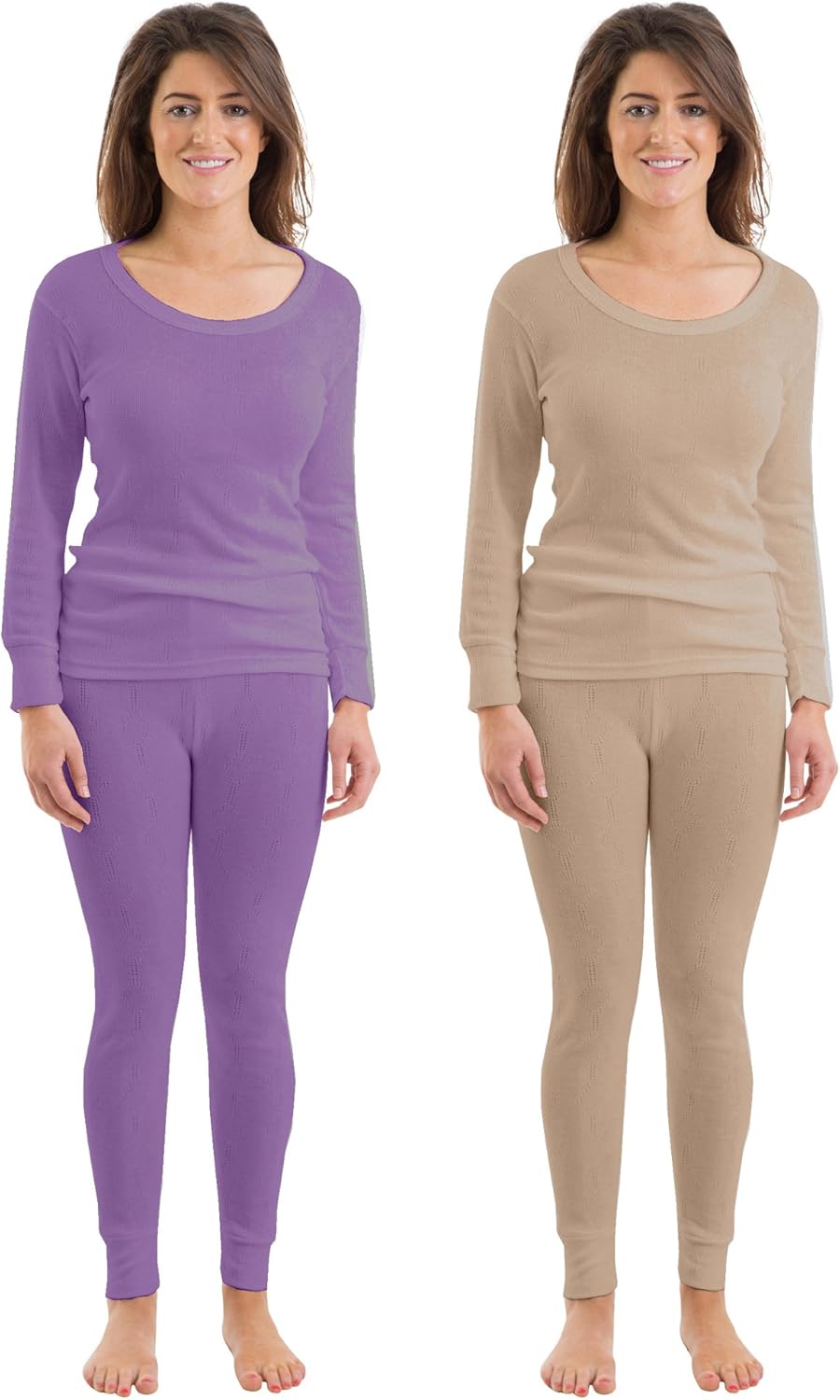 Set Of 2 Colours Womens Thermal Underwear Set Long Sleeve Vest & Pants