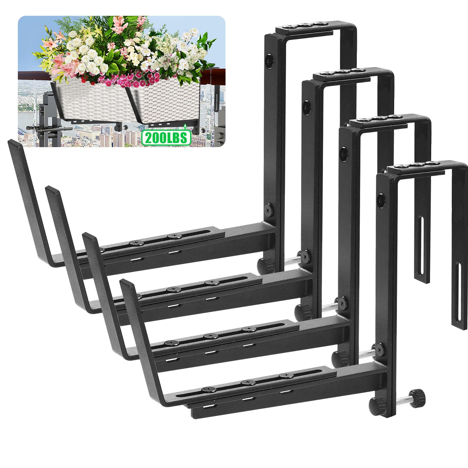 Photo 1 of YuLuoXiang Heavy Duty Window Box Brackets, Adjustable Flower Planter Box Brackets for Railings & Walls, 5mm Reinforced Brace, Enhanced Bottom Support for Balconies, Fences, Gardens, 200LB CAP(4 Packs)