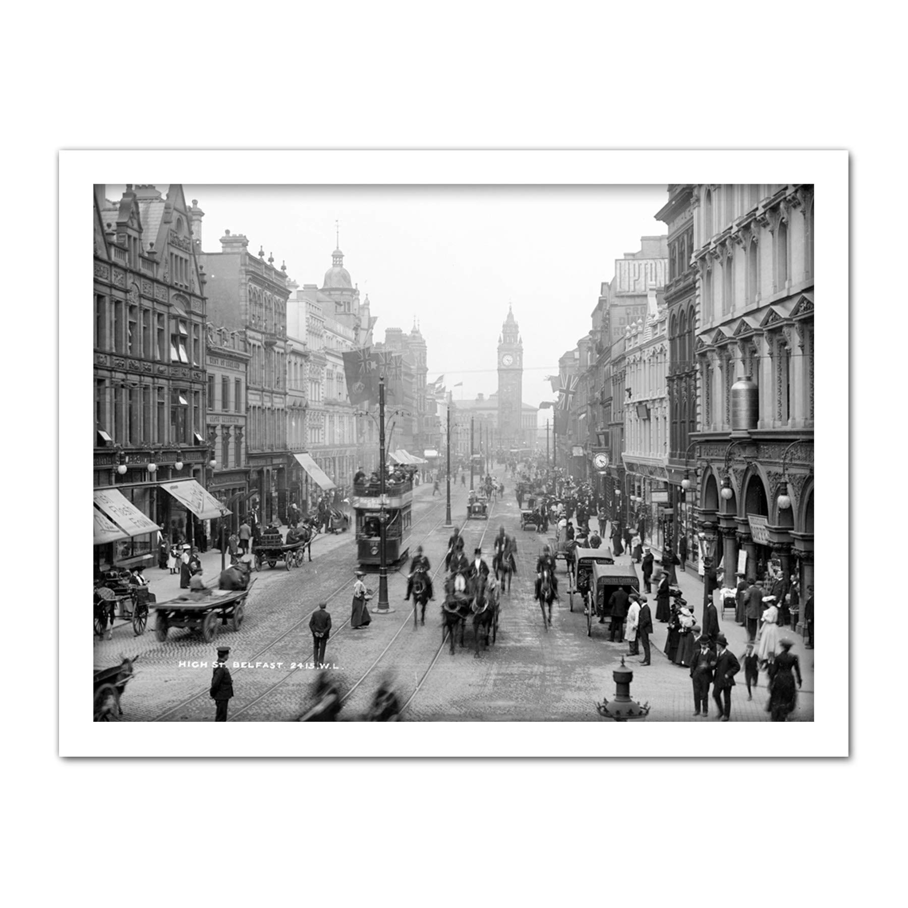 Artery8 High Street Belfast Northern Ireland 1906 Artwork Framed Wall Art Print 18X24 Inch