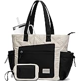 Wytidian 2PCS Women Tote Bag, Puffer Lightweight Shoulder Bags, Quilted Nurse Totes with Zipper for Work, Traveling, College