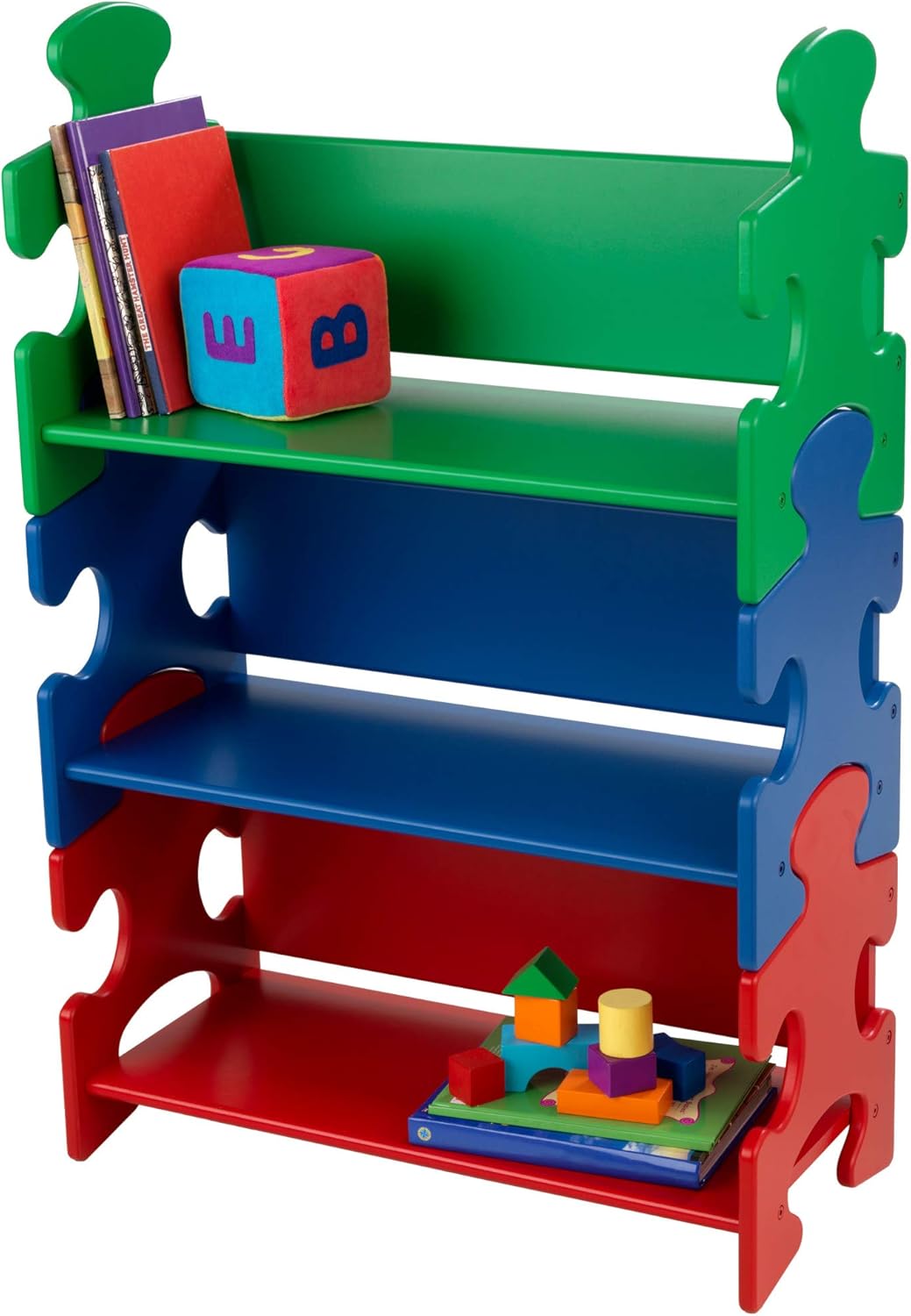 KidKraft 14400 Green, Blue and Red Puzzle Wooden Bookshelf for Kids