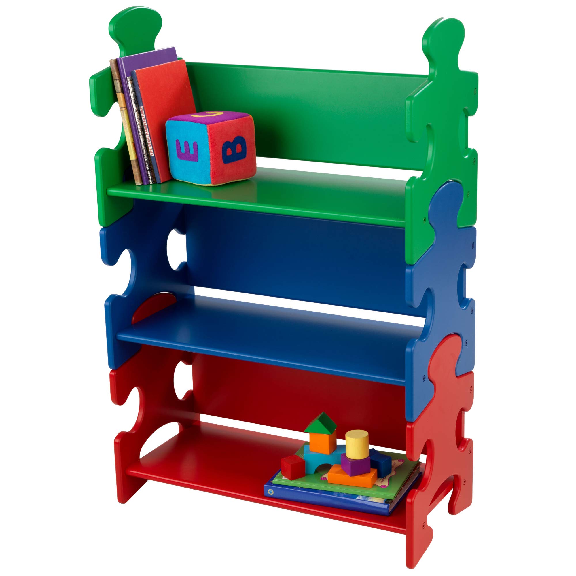 KidKraft Primary Puzzle Wooden Bookcase for Kids, Children's Bedroom Furniture and Display, Kids' Bookshelf and Storage Rack, 14400