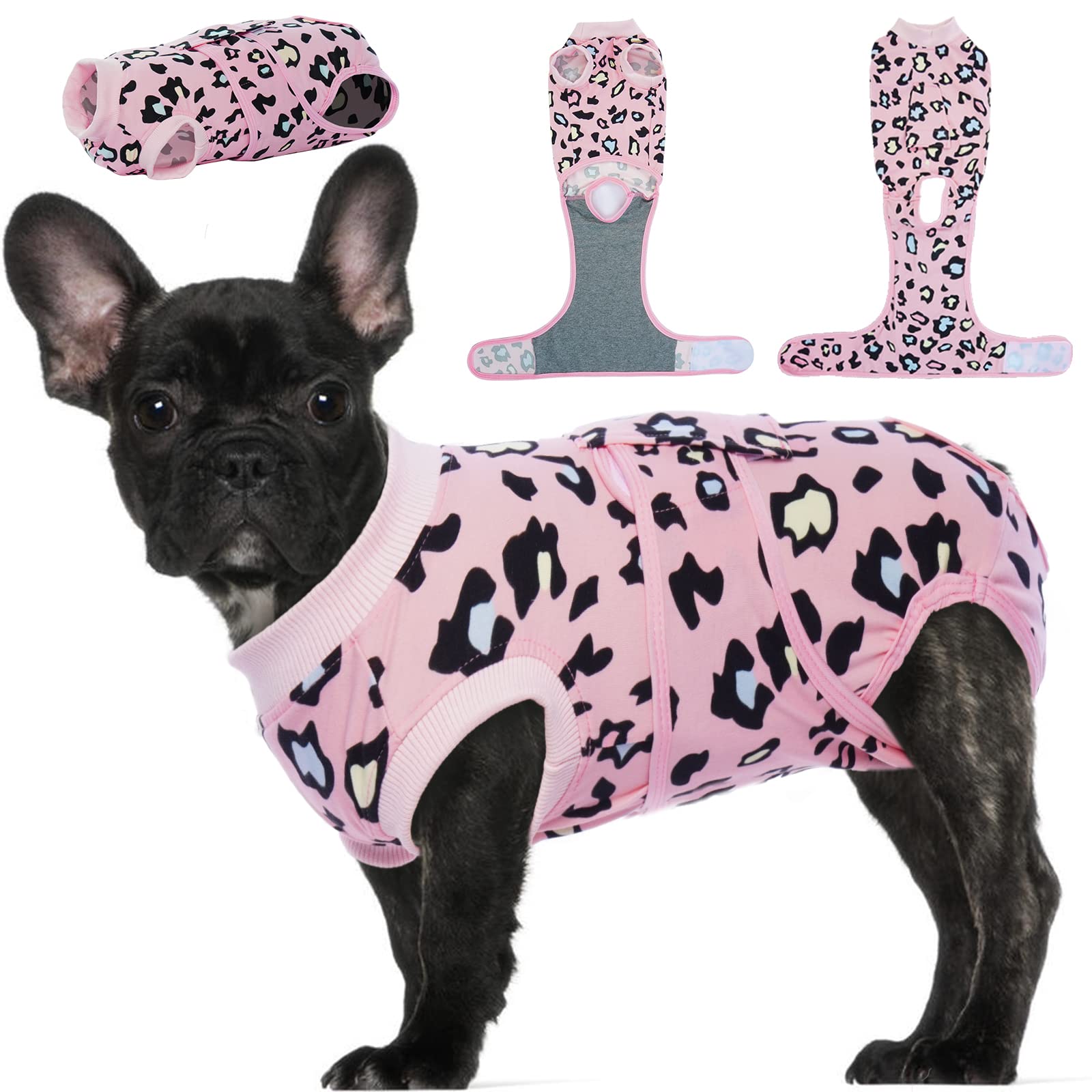 Kuoser Dog Surgery Recovery Suit, Dogs Recovery Suits for Female Spay and Male Neuter, Dog Onesie for After Surgery Post-Op Care, Puppy Post Body Vest Prevent Licking, Leopardpink S