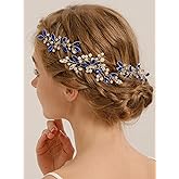 Missgrace Bride Blue Wedding Hair Side Comb with Hair Pins Pearls Women Hair Comb Rhinestone Crystal Headpiece Dainty Bridal Hair Accessories for Women