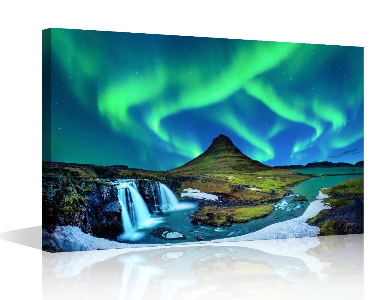 TISHIRON Natural Landscape Canvas Wall Art Iceland Northern Lights Posters & Prints Artwork Contemporary Home Decor Stretched Canvas Picture for Living Room Bedroom Home Office Decor, 16" Wx24 H