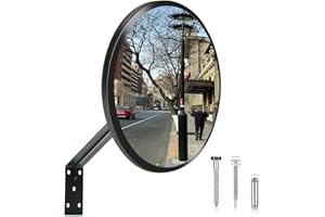 PLUMRELOS 12'' High-Grade Acrylic Convex Safety Mirror - 130° Wide Angle, Adjustable Fixing, Anti-Impact, Wall Mount for Blind Spot Elimination (Warehouse/Store/Garage/Driveway, Indoor & Outdoor Use)