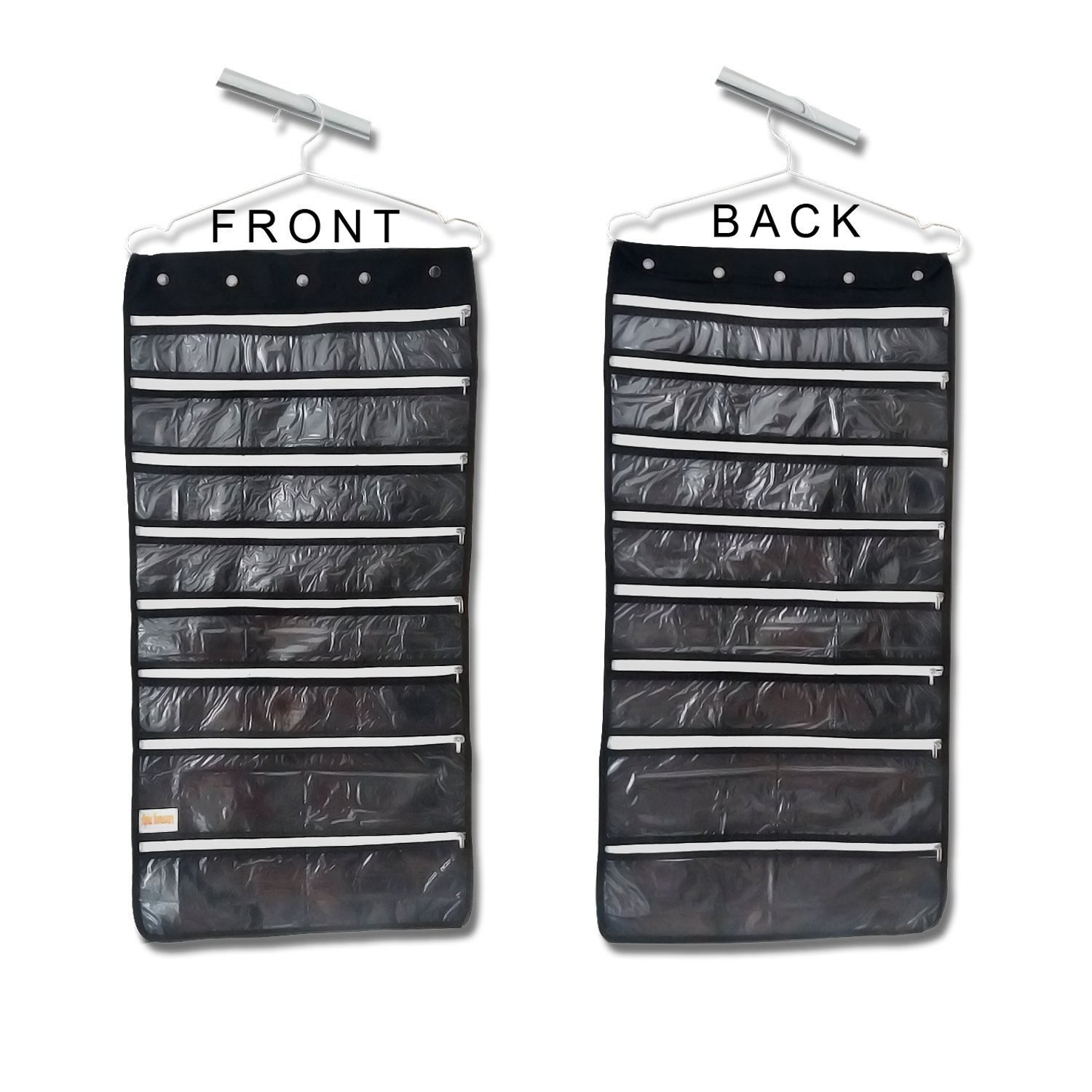 Hanging Jewelry Organizer 44 Zipper Pockets Hanger & Door Hanging Hook