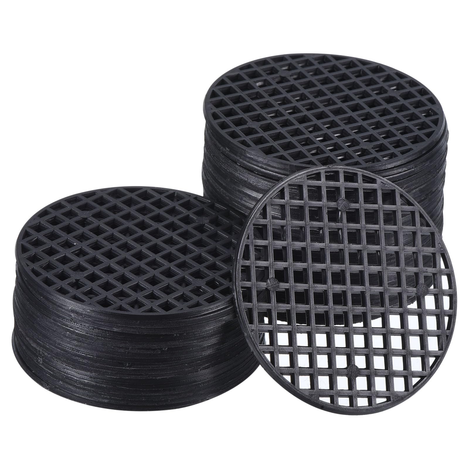 PATIKIL Flower Pot Hole Mesh Pad, 50Pcs 2.2 Inch/5.5cm Round Rigid Bonsai Drainage Mesh Grid Screen Bottom Grid Mat for Garden, Black