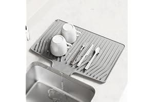 Dish Drying Mat, Silicone Dish Drying Mat for Kitchen Counter, Drainer Mat with Built-in Drain, Non-Slip, Heat Resistant Dish