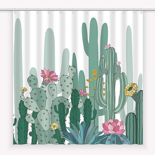 Amazon Com Egoing Shower Curtain For Bathroom Decor Curtains Set Anti Moisture Polyester Fabric Bath Curtains With 12 Hooks 72 X 72 Inch Cactus Kitchen Dining