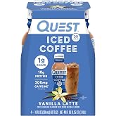 Quest Nutrition Vanilla Latte Iced Coffee, 10g Protein, 1g Sugar, 4 Count | 200mg Caffeine, 90 Calories per Bottle, Creamy Coffeehouse Taste, Rich, Sweet Vanilla Latte Flavor Without a Ton of Sugar