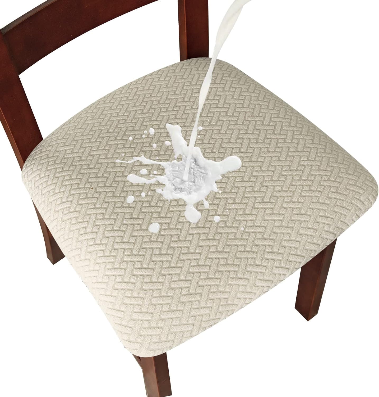 LANSHENG Waterproof Dining Chair Seat Covers Set of 6, Stretch Chair Seat Covers, Removable Washable Kitchen Chair Protector Slipcovers for Dining room Restaurant Hotel (Beige, Set of 6)