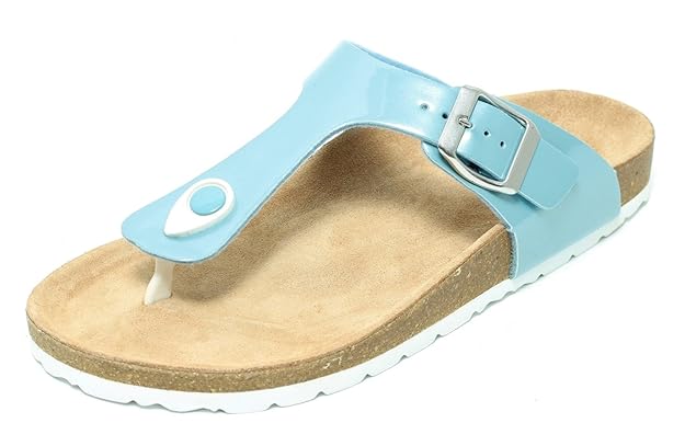 Damen Bio Clogs Pantolette Sandale Slipper Zehentrenner Tieffußbett Pastell BLAU Gr. 37–41