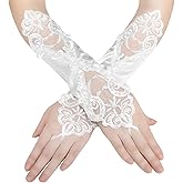 BABEYOND Short Opera Party 20s Satin Gloves Stretchy Adult Size Tea Party Wedding Lace Gloves 11.8 "