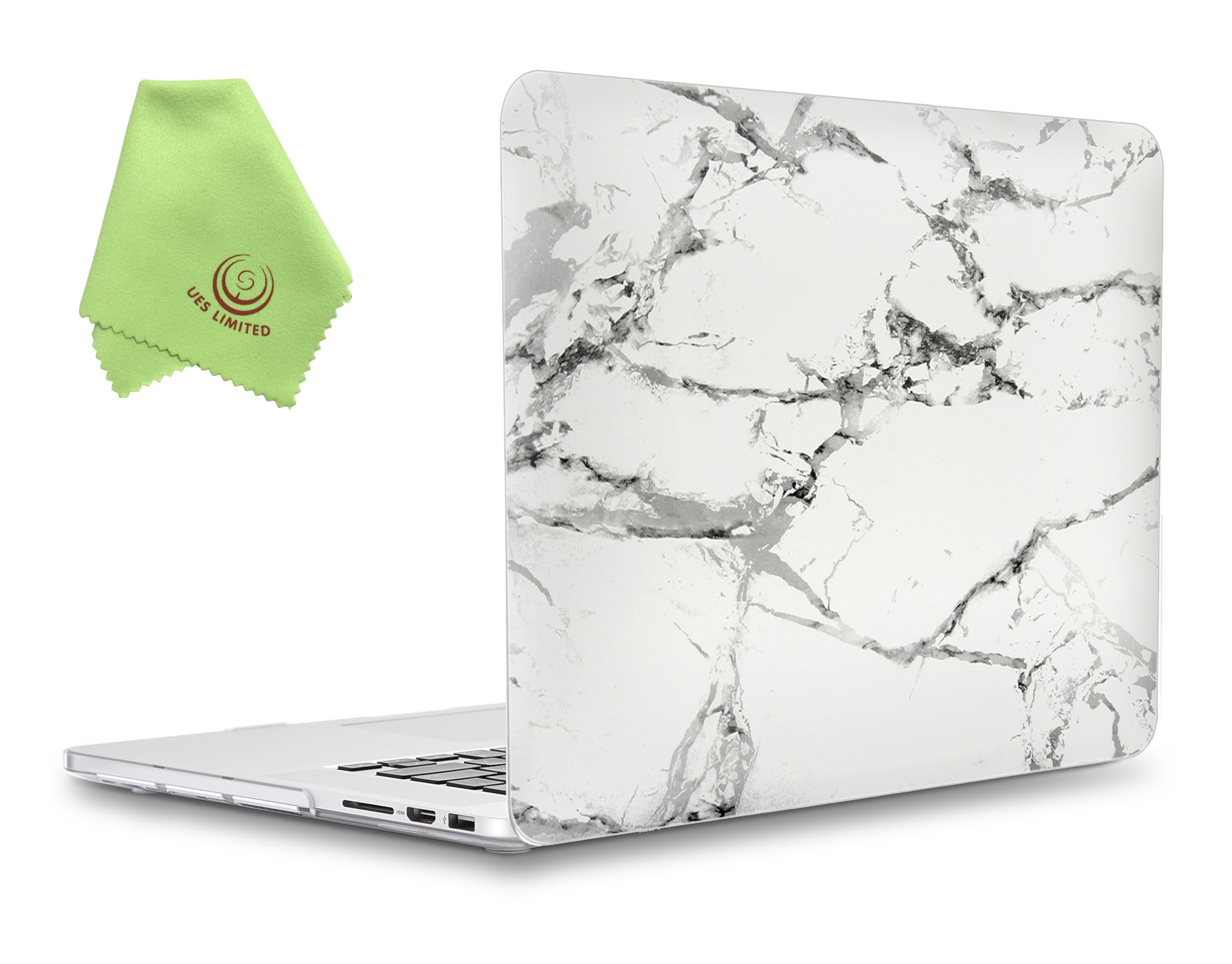 UESWILL Marble Pattern Smooth Hard Shell Case Cover Compatible with MacBook Pro 15 inch with Retina Display (Model: A1398), No CD-ROM, No Touch Bar, (White/Grey)