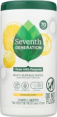 Seventh Generation Multi-Surface Cleaning Wipes, Lemon Zest Scent, Cuts Grease & Grime, 70 Wipes