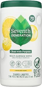 Seventh Generation Multi-Surface Cleaning Wipes, Lemon Zest Scent, Cuts Grease & Grime, 70 Wipes