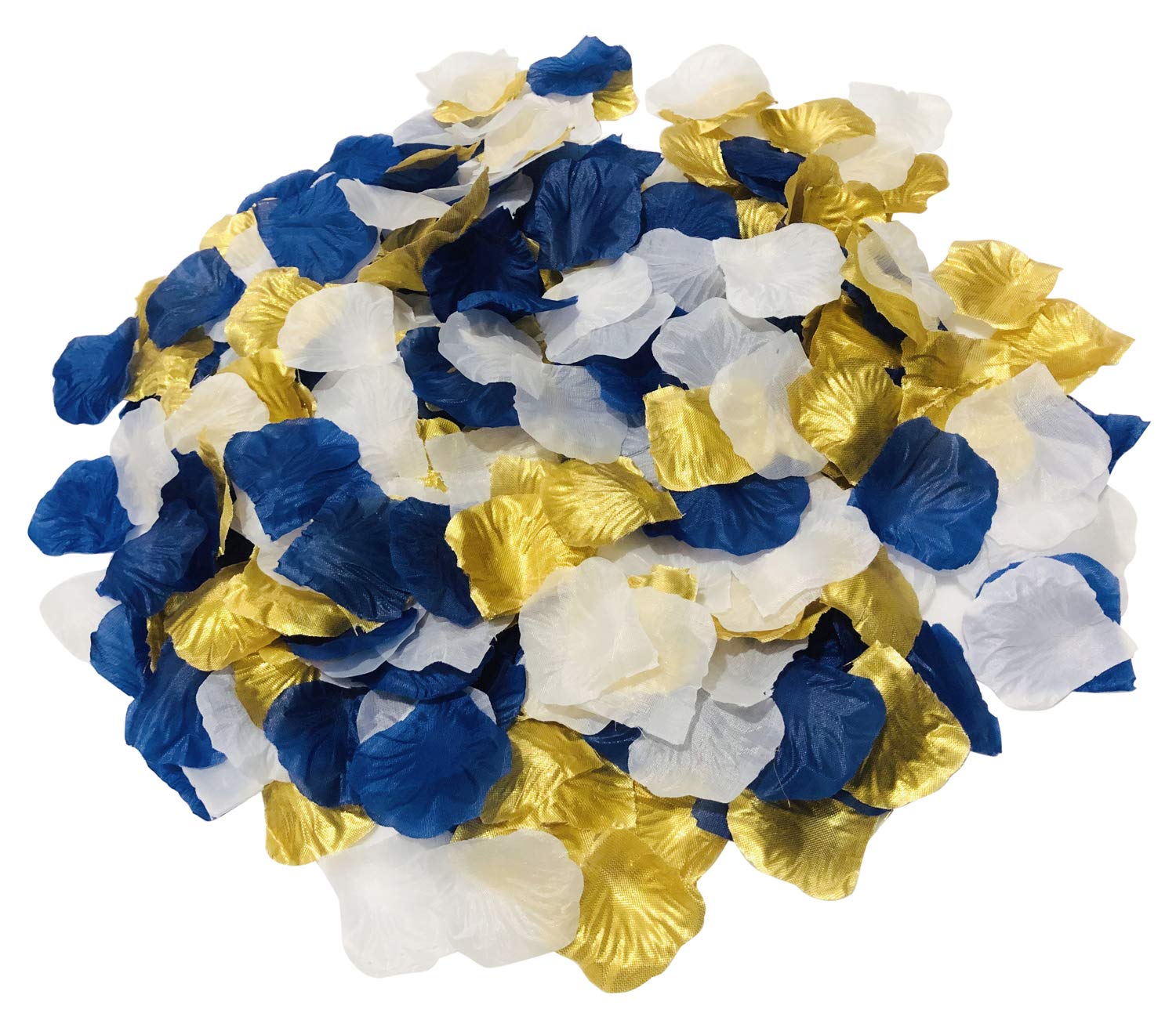 Mixed White & Dark Blue & Gold Artificial Flowers Silk Rose Petals 900PCS Flower Girl Scatter Petals for Wedding Aisle Centerpieces Table Confetti Party Decoration Bridal (White,Royal Blue,Gold)