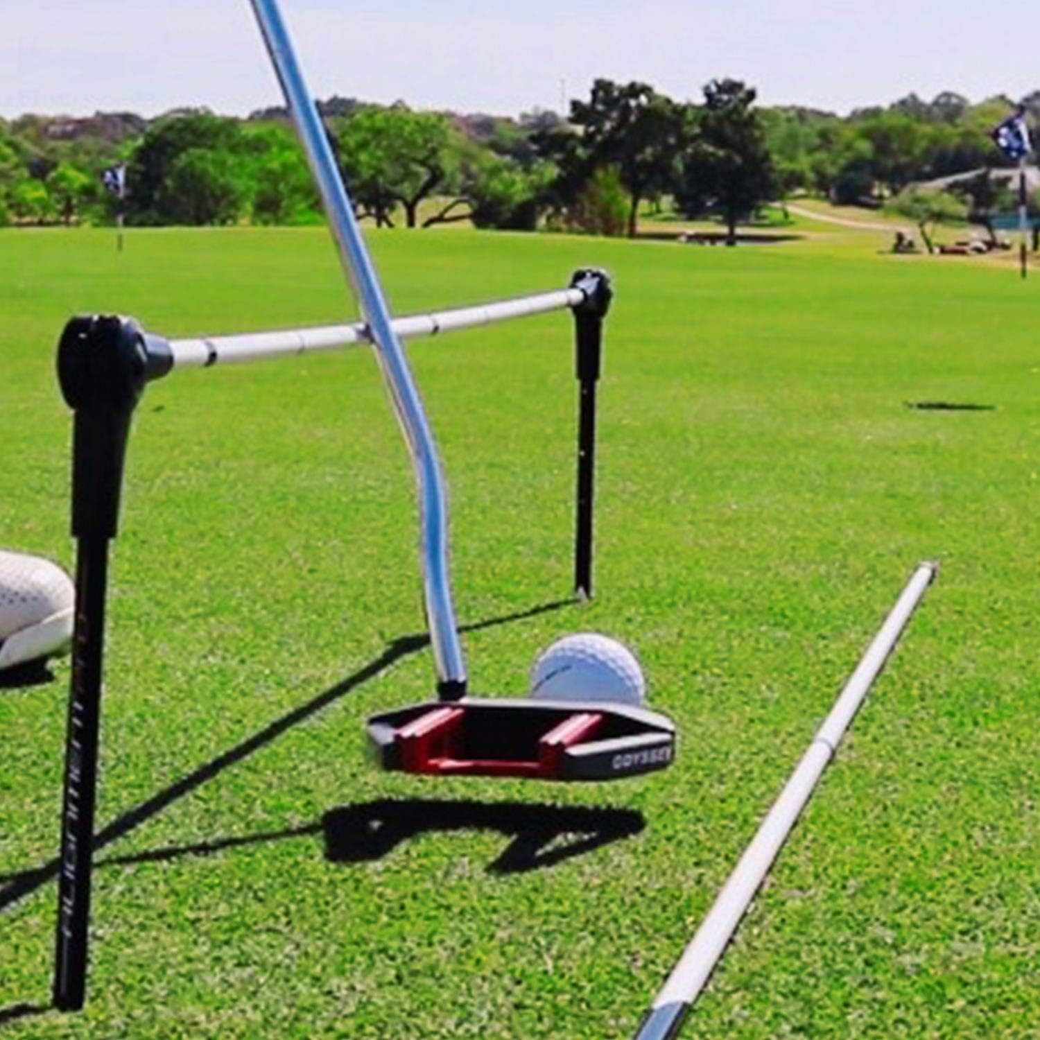 Alignment Pro Golf Training Aids – 2 x 48 inch Alignment Sticks with a Difference – Twin Rotating End Rods Mean a 3-in-1 Putting Aid, Swing Trainer & Chipping Guide – with Bonus Faux Leather Cover